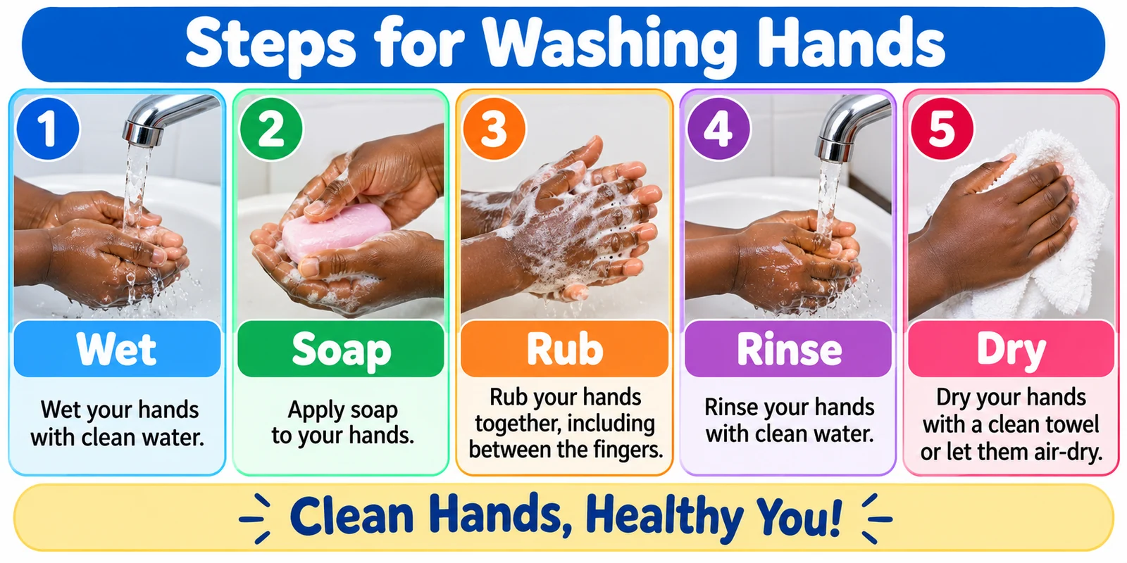 Steps for washing hands educational illustration