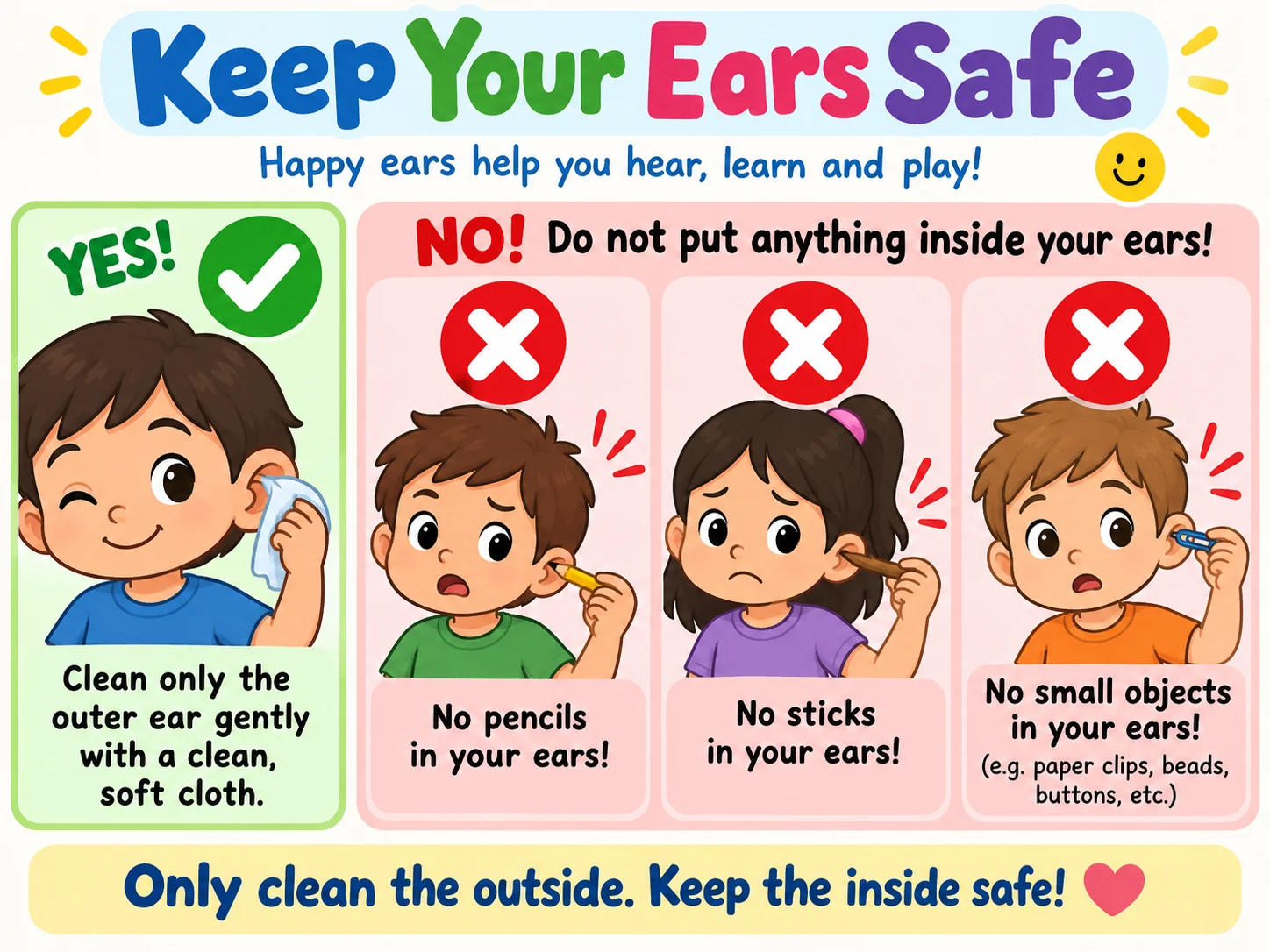 Safe ear care educational illustration