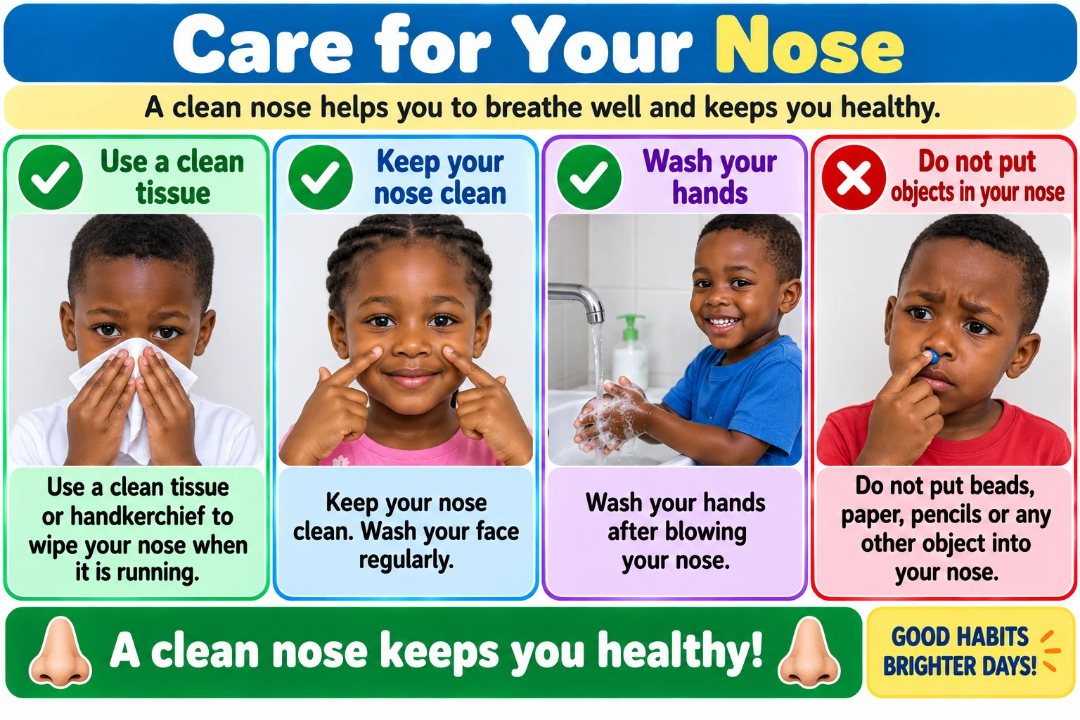 Safe nose care educational illustration
