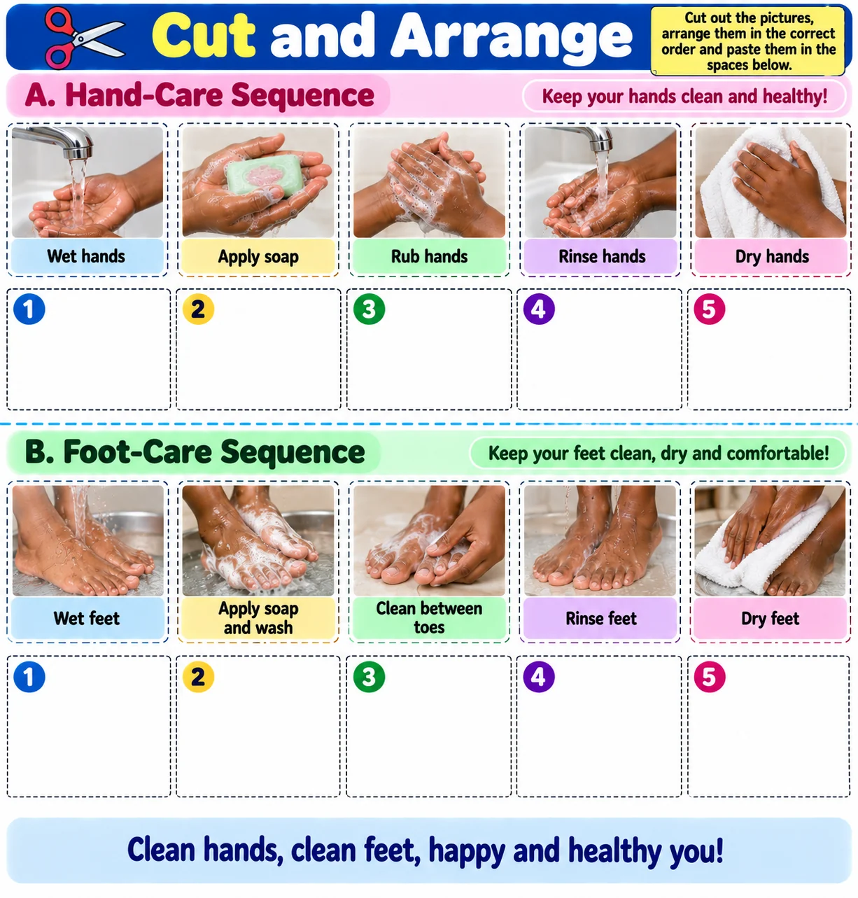 Handwashing and foot-care picture sequencing activity