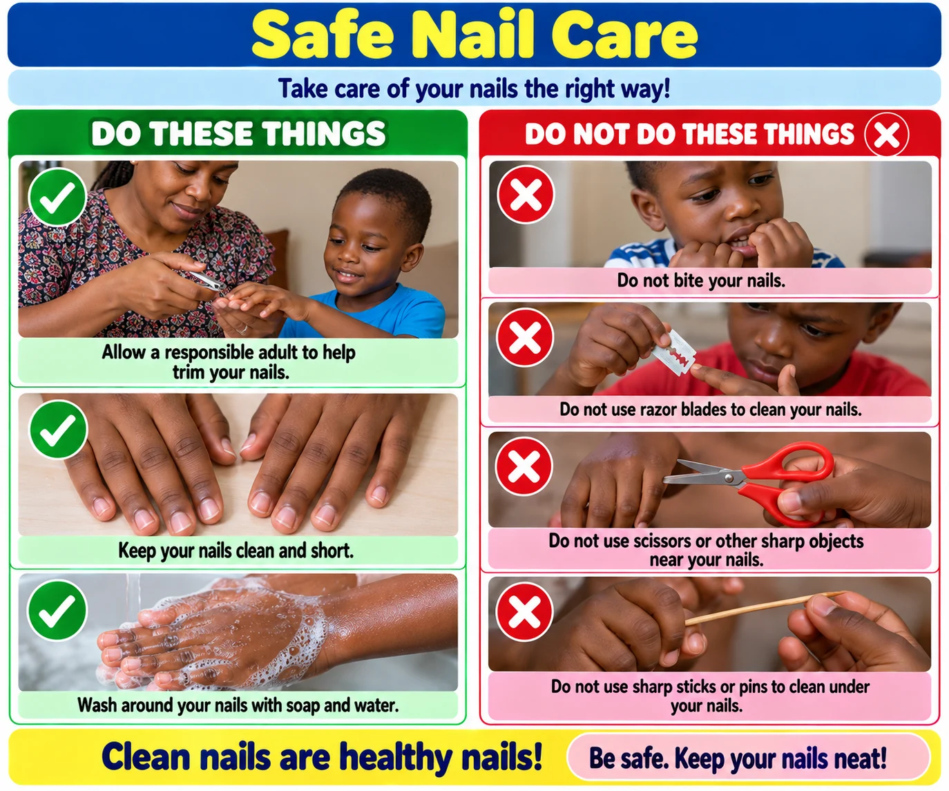 Safe nail care educational illustration