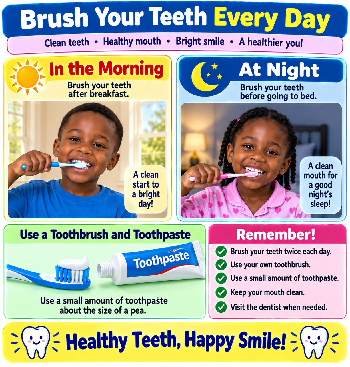 Brush teeth twice daily educational illustration