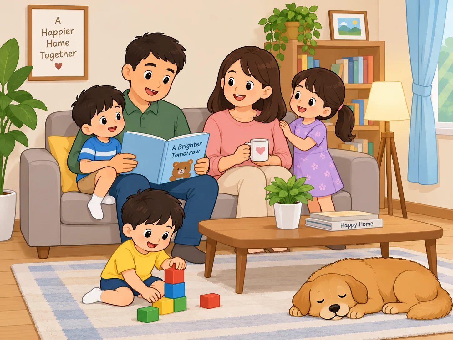 Family members sitting and spending time together at home